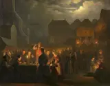 Petrus van Schendel, Nocturnal Fair, Oil on panel (parquetted)