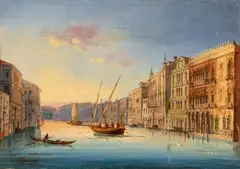 Carlo Grubacs, View of the Canal Grande, Oil on canvas