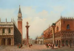 Carlo Grubacs, View of the Piazzetta San Marco, Oil on canvas