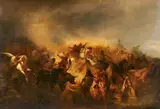 Coomans Joseph, Roman Attack on the Usipetes and Tencteri, Oil on canvas (relined)