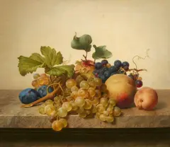 Johann Wilhelm Preyer, Still Life with Grapes, Plums and Peaches, Oil on canvas