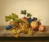 Johann Wilhelm Preyer, Still Life with Grapes, Plums and Peaches, Oil on canvas