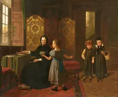 Hubert Salentin, Grandmother's birthday, Oil on canvas (relined)