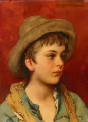 Eugen von Blaas, Boy with a Hat, Oil on panel
