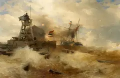 Andreas Achenbach, Steamship on Rough Seas, Oil on canvas (relined)
