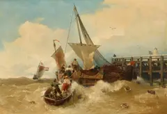 Fisher Boats in Rough Seas by Andreas Achenbach, Oil on canvas (relined), sold Nov 2022