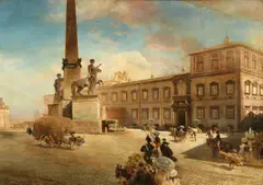 Oswald Achenbach, The Quirinal Palace in Rome, Oil on canvas (relined)