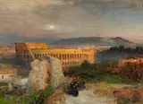 Oswald Achenbach, View of the Colosseum in Evening Light, Oil on canvas