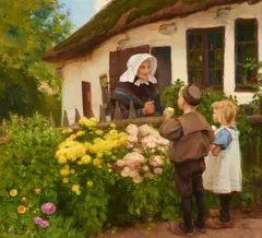 H. A. Brendekilde, Neighbours, Oil on canvas (relined)