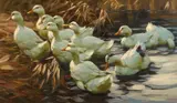 Alexander Koester, Ducks leaving the Water, Oil on canvas