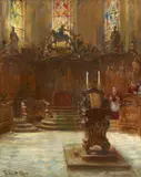 Ferdinand Brütt, Choir Stalls in Mainz Cathedral, Oil on canvas