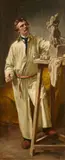 Arthur Kampf, Sculptor with a Clay Bozzetto (possibly a Self Portrait), Oil on canvas (relined)