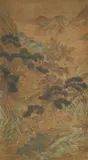 Qiu Ying (1494-1552), in the manner of by in the manner of Qiu Ying, Figures in the mountains. Hanging scroll. Ink and colours on silk, in blue-and-green style. Inscribed: Shifu Qiu Ying, t, sold Jun 2022
