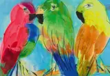 Untitled Walasse Ting, Walasse Ting (1929–2010), Untitled (Three parrots), Untitled (Three parrots). Ink and colours on paper. Sealed Caihua Dadao (Thief who steals flowers). Matted, framed and glazed
