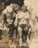 Willi Sitte, Gruppe im Wasser, 1973, Indian ink and sepia on card