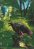 Markus Lüpertz, Untitled, Gouache, watercolour and coloured chalks over colour linocut on card