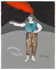 Ernesto Tatafiore, Masaniè Piscatò (Tomas Aniello), 1983, Acrylic, watercolour and ink on card on canvas