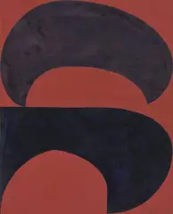 Suzan Frecon, 2 generated curved blues adjacent to red, Gouache and Indian ink on card