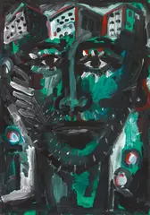 Helmut Middendorf, Häuser Kopf, 1984, Gouache on card