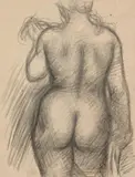 Aristide Maillol, Femme au foulard, vue de dos, Circa 1920-1925, Black chalk, partly heightened with white, on thin paper, laid down on paper and firm wove paper