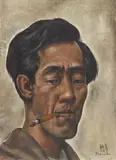 Toshio Bando, Autoportrait à la cigarette, Circa 1929, Oil on canvas mounted on fibreboard