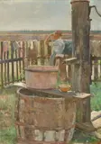Adolf Hölzel, Mädchen am Brunnen, 1888, Oil on canvas