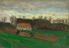 Constant Permeke, Landschaft mit Feld und Bauernhaus, Oil on canvas on artist's board
