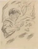 August Macke, Walter spielend, 1913, Pencil drawing on drawing paper