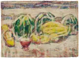 Stilleben mit Melone by Christian Rohlfs, 1928, Tempera on thick hand-made paper, sold Jun 2022