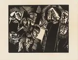 Christus und die Ehebrecherin by Karl Schmidt-Rottluff, 1918, Woodcut on chamois-coloured laid paper with watermark "VAN GELDER ZONEN", sold Jun 2022