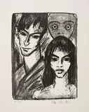 Otto Mueller, Selbstbildnis mit Modell und Maske (Paar mit Maske), 1921-1922, Lithograph on wove paper