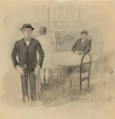 Selbstporträt mit Melone by Anton Räderscheidt, 1926, Watercolour over pencil drawing on parchment-type sketchbook paper with perforated left lateral margin, sold Jun 2022