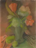 Heinrich Hoerle, Blumenstillleben mit Vase, Oil on canvas on painting card