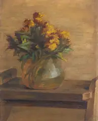 Julia Feininger, Blumenstrauß. Verso: Gipsmaske, Oil on artist's board