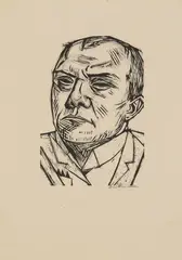Selbstbildnis by Max Beckmann, 1922, Holzschnitt auf schwach rosafarbenem Japan, sold Jun 2022