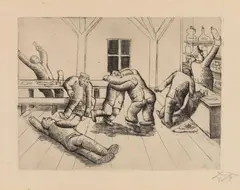 Kantine in Haplincourt by Otto Dix, 1924, Etching on machine-made paper with watermark "BSB", sold Jun 2022