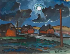 Ernst Mollenhauer, Rote Häuser in Kampen auf Sylt, 1946, Oil on light card, mounted on board
