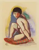 Karl Hofer, Kauernder Mädchenakt, Circa 1929/1930, Watercolour and gouache over pencil on light card