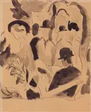 August Macke, Auf der Promenade, 1913, Pen and ink and brush and India ink drawing on detail paper, mounted on card