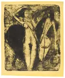 Ernst Ludwig Kirchner, Tanzende Akte, 1914, Lithograph on yellow paper