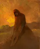 Odilon Redon, Figure en rouge assise sur un rocher