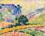 Jean Metzinger, Paysage à l'arbre rond, Around 1906, Oil on card on panel, (inlaid)