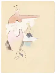 Richard Hamilton, Study for $he, 1958/1969, Gouache, watercolour, ink and pencil on paper with perforated left edge