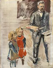 Max Slevogt, Selbstbildnis mit Kindern im Atelier, 1911, Oil on panel