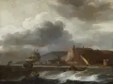 Jan Theunisz Blanckerhoff, Ships in Rough Seas off the Coast, Oil on canvas (relined)