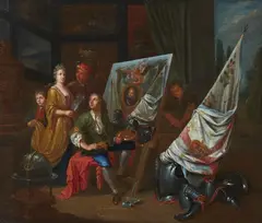 Balthasar van den Bossche, An Artist in his Studio working on a Portrait of a Prince, possibly Philipp V of Spain, Oil on canvas (relined)
