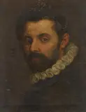 circle of Annibale Carracci, Portrait of a young Man in a black Robe and white Ruff, Oil on canvas