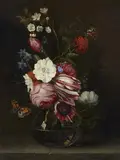 Flowers in a Glass Vase with Butterflies and a Dragonfly by circle of Cornelis Kick, Oil on canvas (relined), sold May 2022