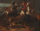 attributed to Adam Frans van der Meulen, Cavalry Battle, Oil on canvas (relined)