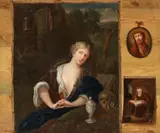 Netherlandish School around 1700, Trompe l'œil with Mary Magdalene after Eglon van der Neer and two other Pictures, Oil on canvas (relined)